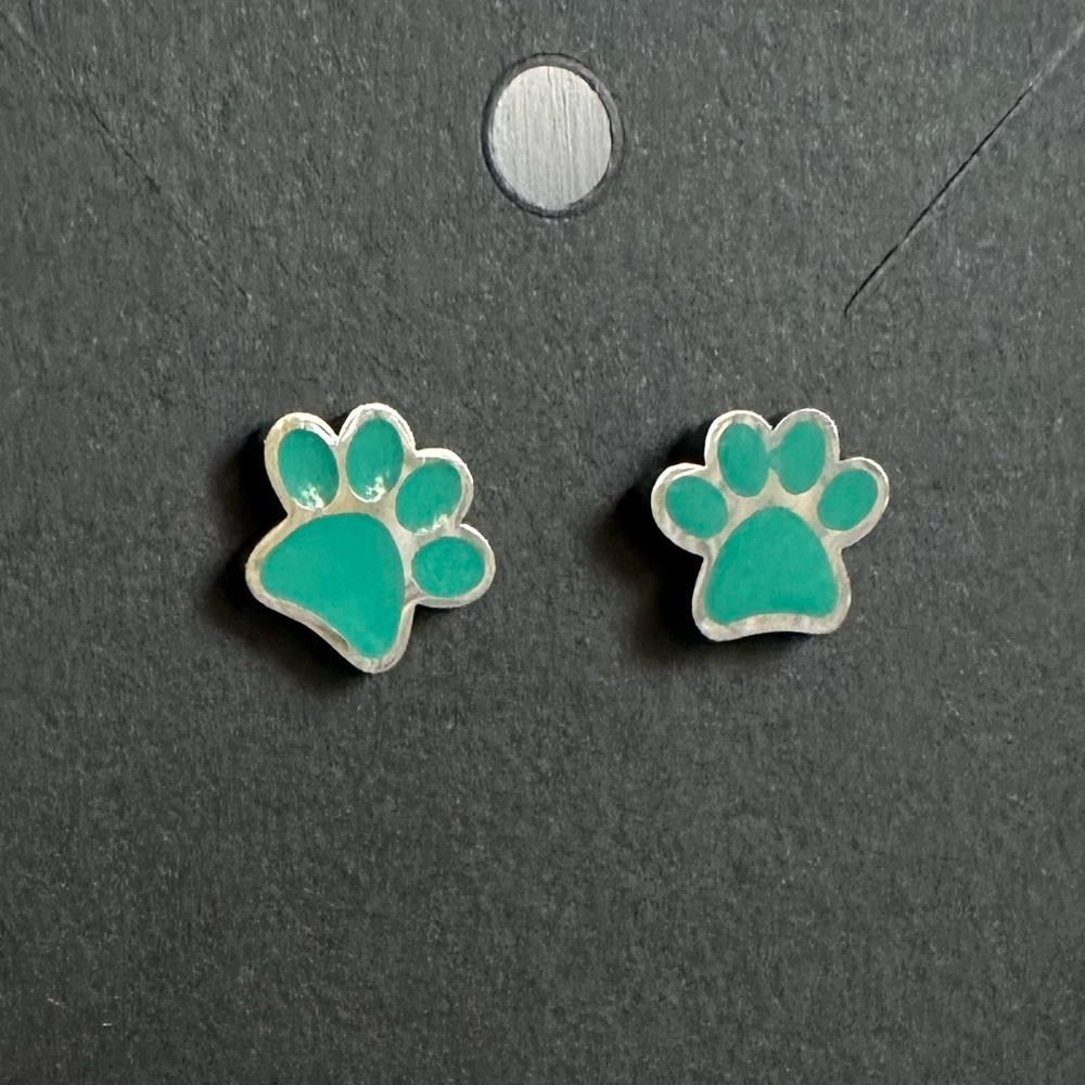 2/$15 🐾 turquoise and silver coloured paw print earrings